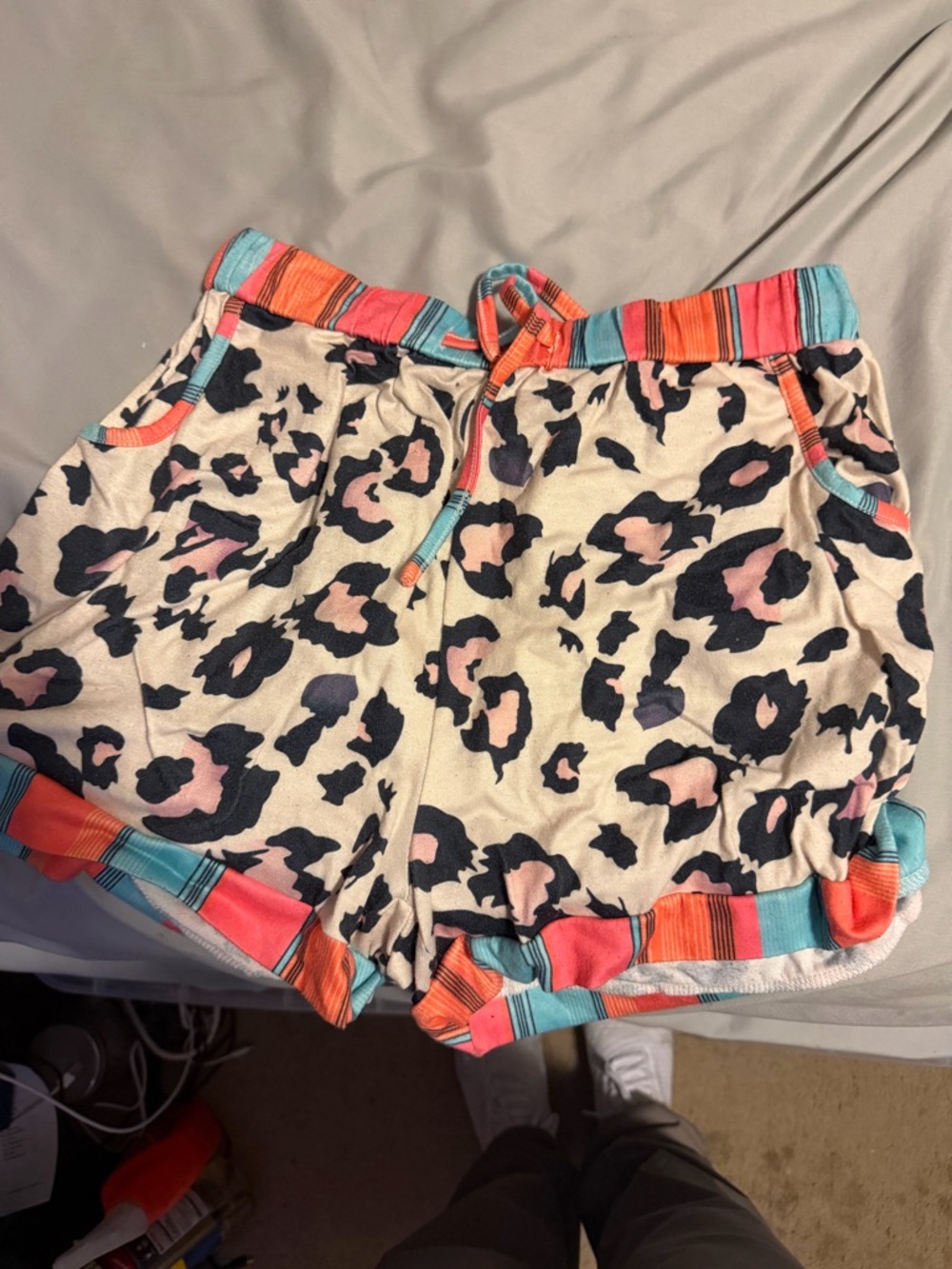 Women's Leopard Print Lounge Shorts with Coral & Aqua Trim